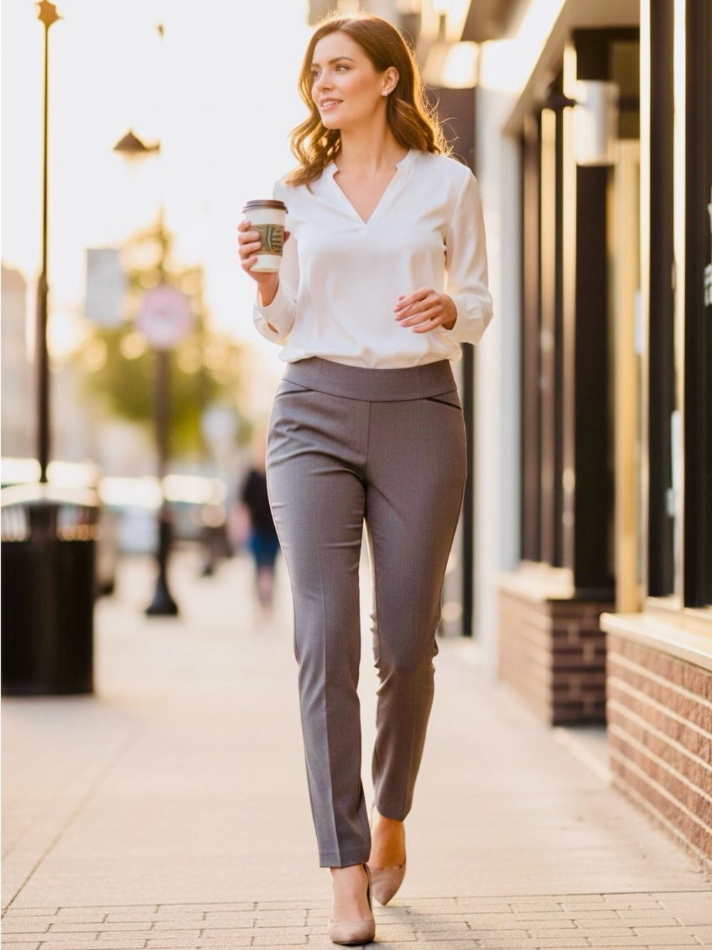 TanJay Women's Straight Leg Pull-On Pants in Gray